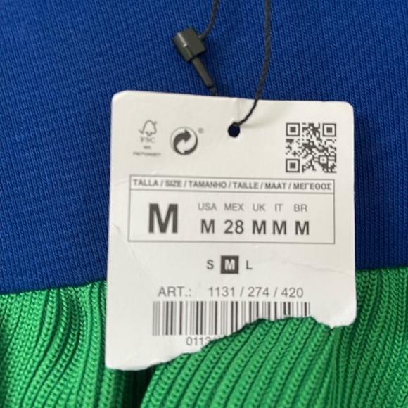 Zara Trafaluc  Jersey Knit Blue Green Ruffle T-Shirt Mini Dress size M NWT - Picture 5 of 5